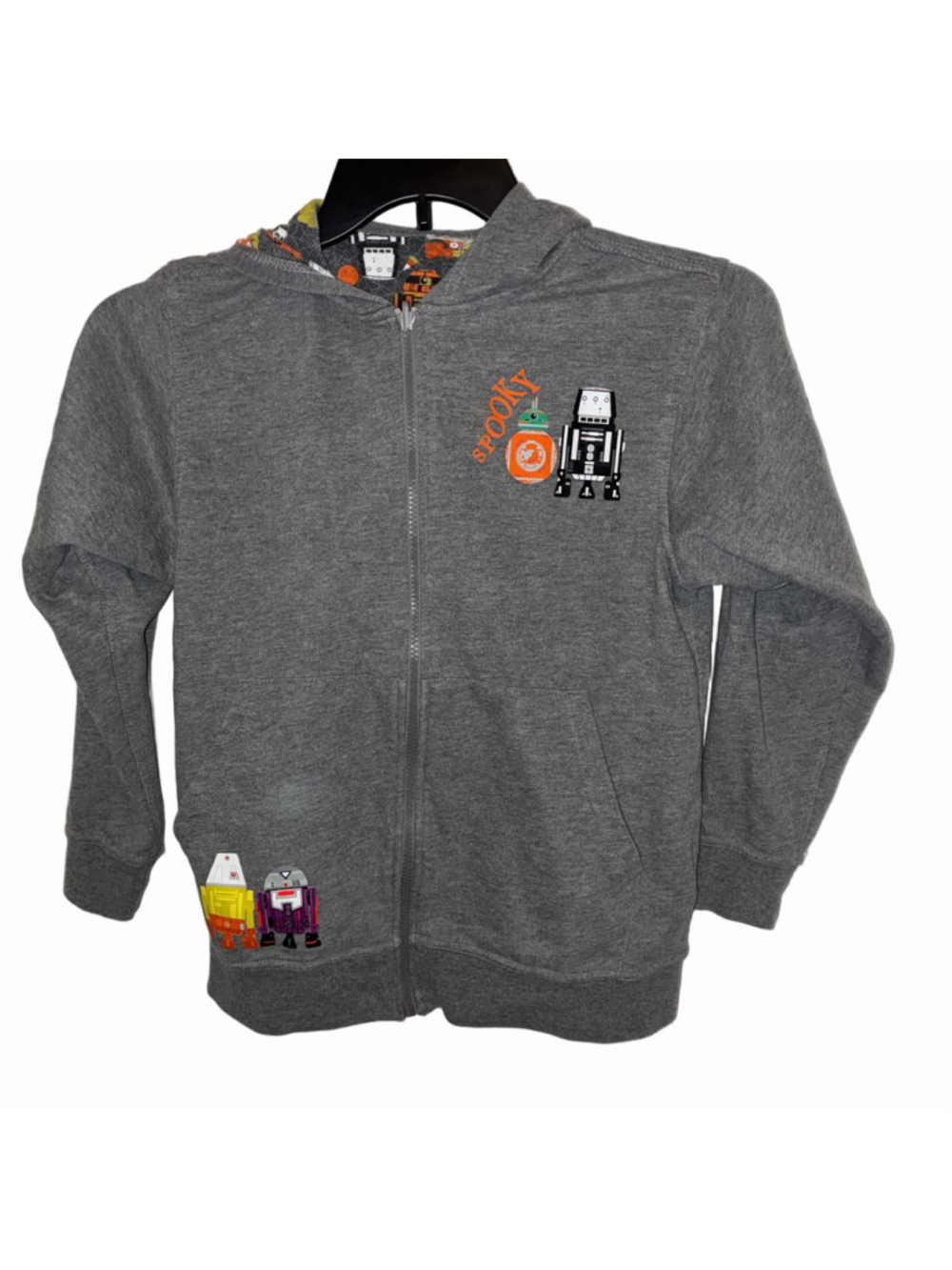 Boys Disney Parks Star Wars Droids Halloween Zip-Up Hoodie Grey Orange Size L